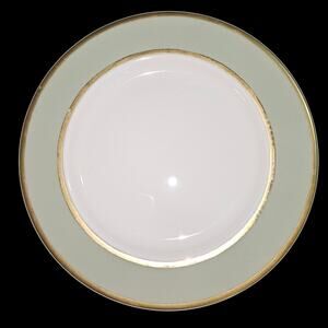 Vintage Bread Plates Set of 5 Green Gold Rim 6.5 Inch Porcelain